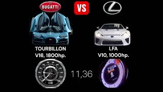 Bugatti TOURBILLON vs Lexus LFA. Acceleration 0- 300km/h. 