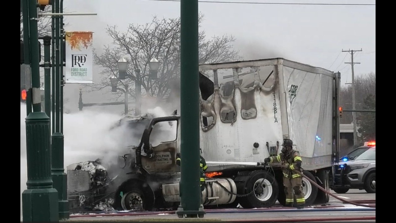 Canton Township Semi Truck Vs Vehicle Fire with Injuries on Ford Road ...