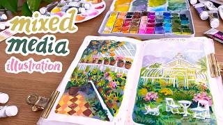 How I Layer Mixed Media Illustration // Gouache Neocolors Colored Pencils