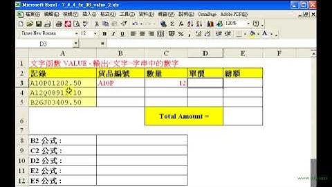 Spreadsheet試算表 (MS Excel) 函數應用 - VALUE (2)