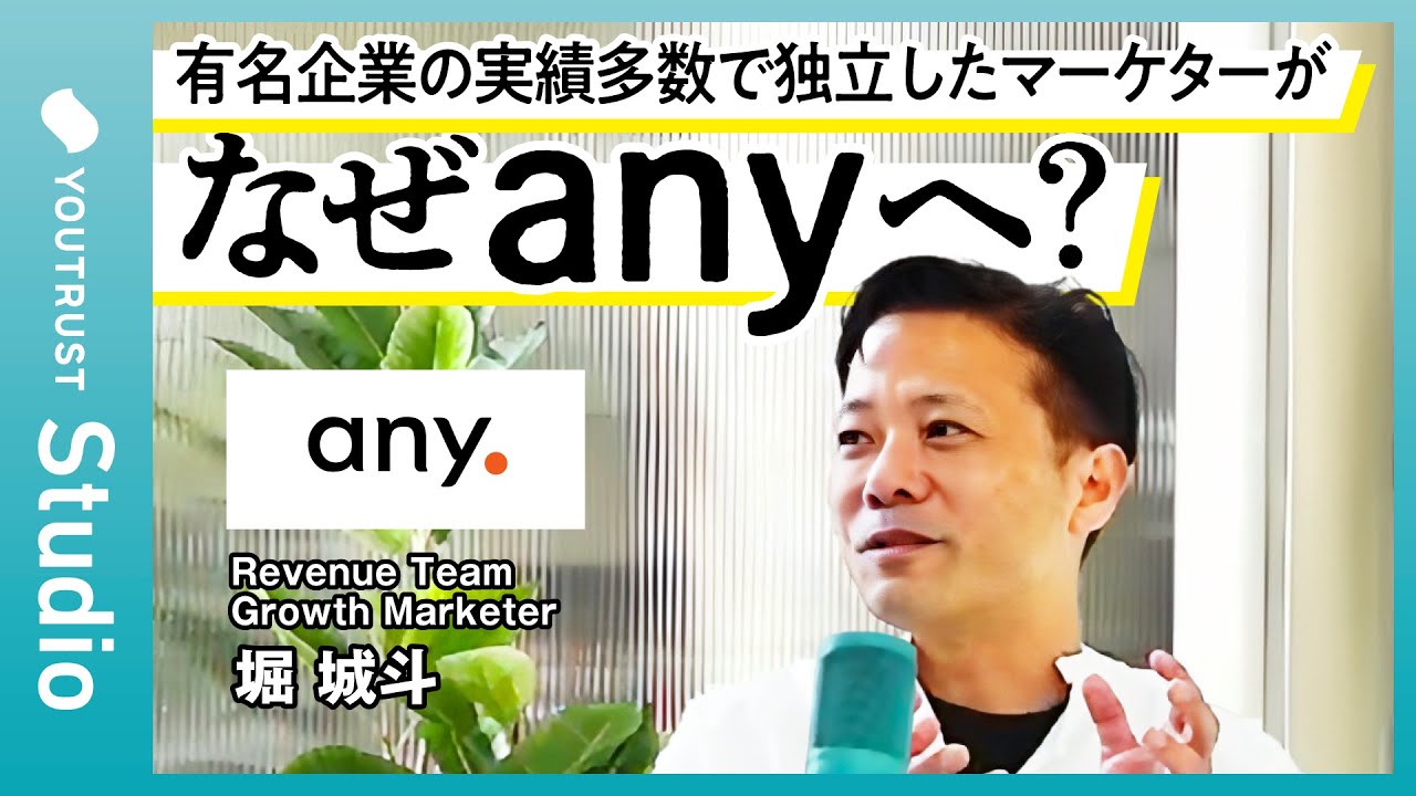 any入社の理由／Growth Marketer 堀 城斗／独立から組織へ／チームで勝ちたい／マーケターキャリア／シニアのキャリアビルディング／人間としての成長／事業とカルチャー