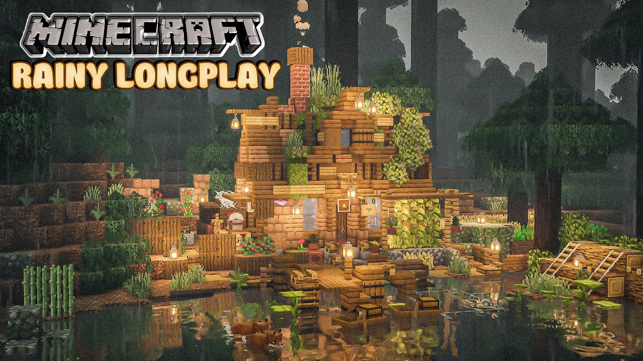 Rainy Minecraft Relaxing Longplay - Cozy Rustic House -  (No Commentary)