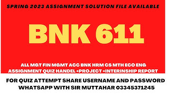 BNK 611 Assignment Solution Spring 2023
