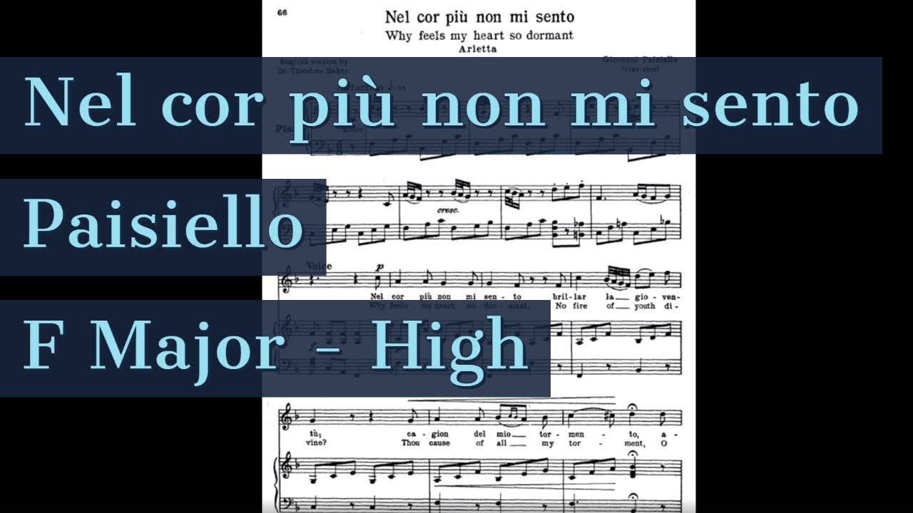 Nel Cor Piu Non Mi Sento Piano Accompaniment F Major Paisiello Karaoke High Key Youtube