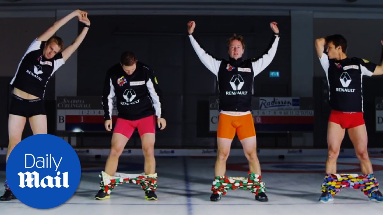 Norway curling team attempts to put on trousers hands-free - Daily Mail