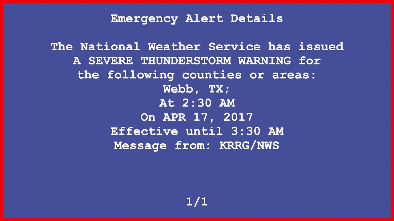 EAS Reenactment Mock: Webb County Severe Thunderstorm Warning - YouTube