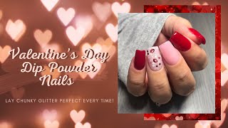Simple Valentines Day Nails | Easy Chunky Glitter Application | Dip Powder Nails