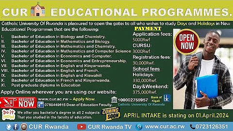 KNOW ALL PROGRAMS THAT CUR HOLDS AND THE UNIQUENESS OF EACH. JOIN US AT WWW.CUR.AC.RW THEN APPLY NOW