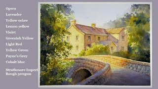 Painting the Stone cottage and bridge in England with Watercolor