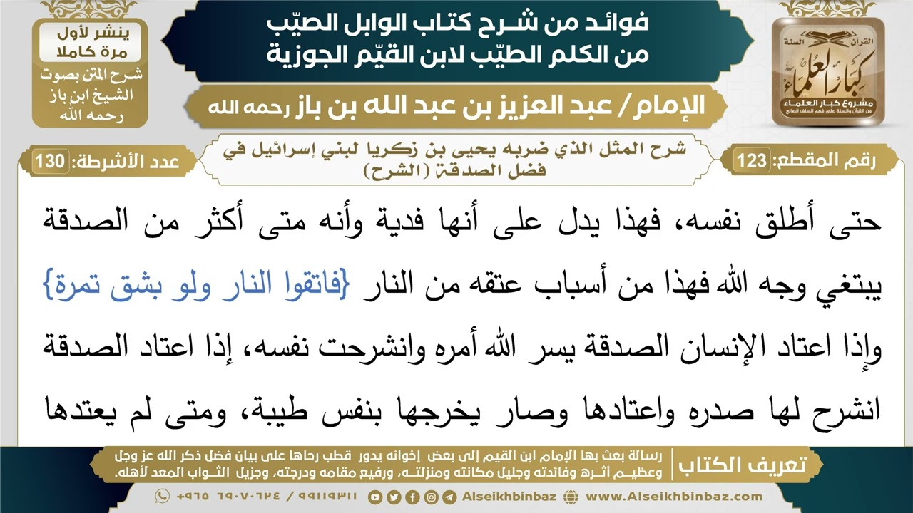 123- شرح المثل الذي ضربه يحيى بن زكريا لبني إسرائيل في فضل الصدقة (الشرح)