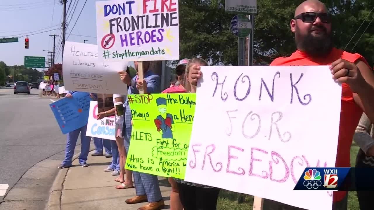 Cone Health employees protest COVID19 vaccine mandate YouTube