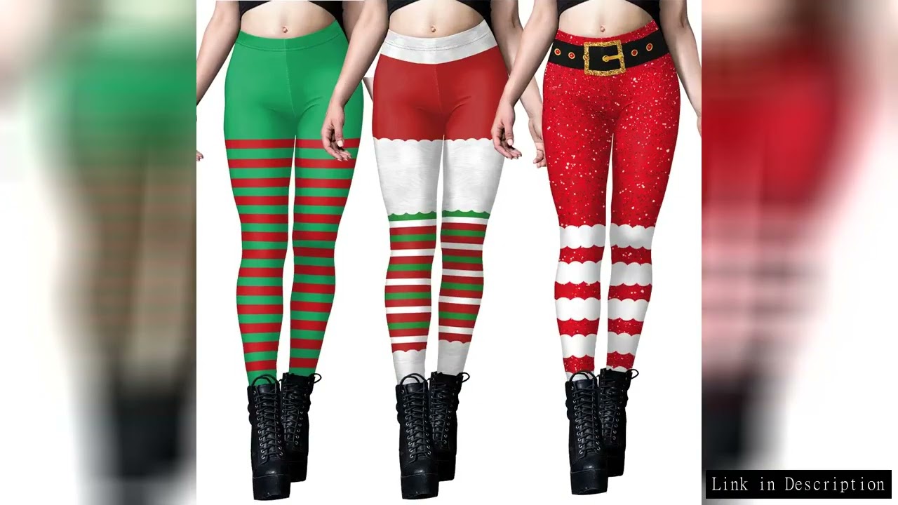 [You're My Secret] Sexy Christmas Elf Women's Leggings Gym Pants Xmas Striped Snowflake Printed Work
