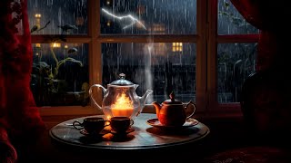 Natural sounds help focus on work | The sound of night rain in the warm tea room | 3 hours