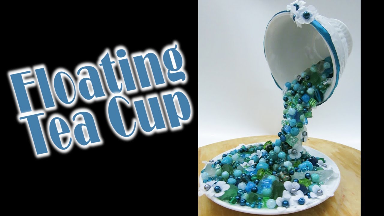 How To Make A Floating Tea Cup with Blue Beads and White Flower DIY