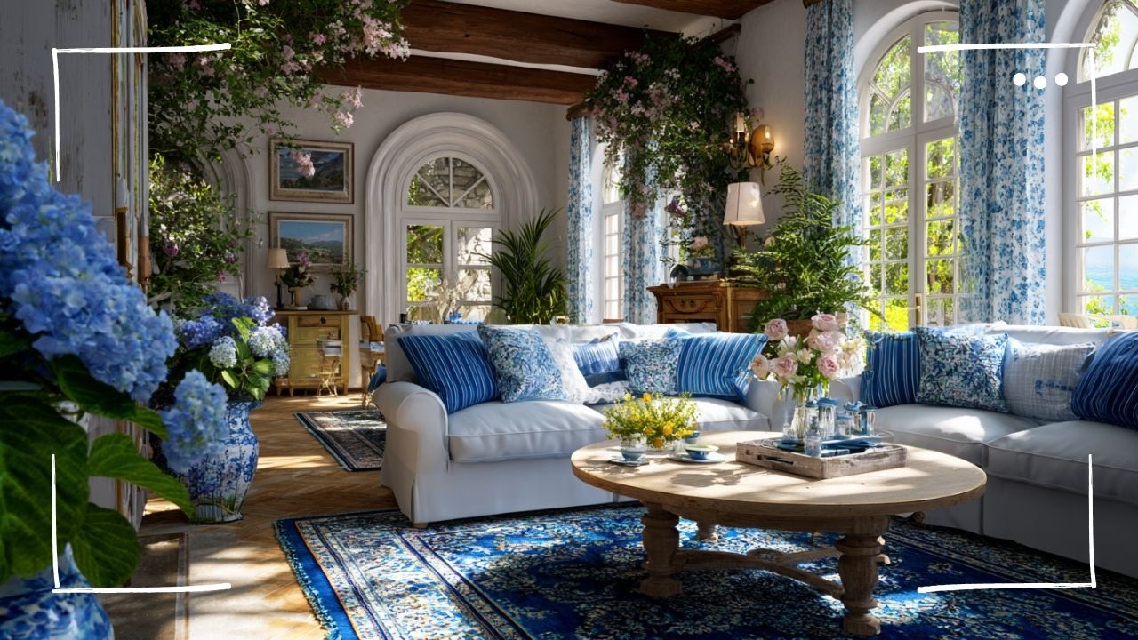 Интерьер сказочного коттеджа в стиле «шебби-шик» | Винтажный загородный стиль в сине-белых тонах