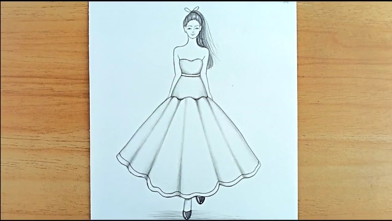 How to draw easyway GirlBeautiful Dress || Step byStep pencil sketch ...