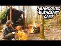 Sleeping in an Abandoned Woodland Bushcraft Survival Camp - Cooking on fire - Foraging - Deer hides