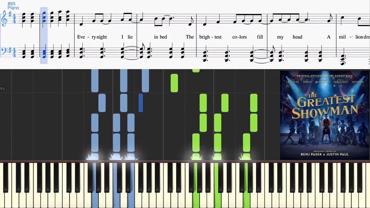 A Million Dreams From The Greatest Showman Synthesia Piano Tutorial W Lyrics Youtube