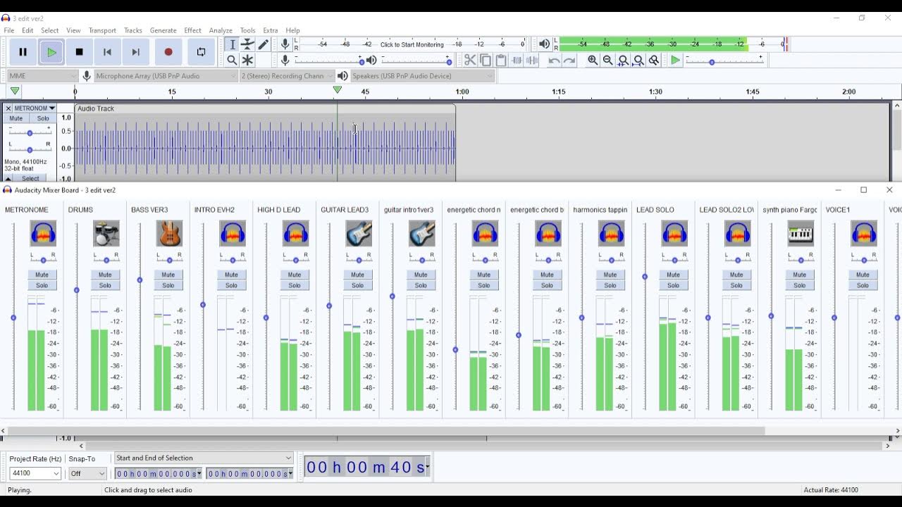 How to record guitar, drums, synth, piano, vocals using AUDACITY