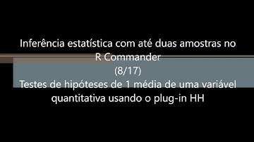 Inferência Estatística com até duas amostras no R Commander 8 de 17 Teste 1 média c/plug-in HH