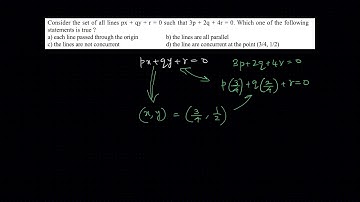 [JEE Main 2019] [Malayalam][Consider the set of all lines px+qy+r=0 such that 3p+2q+4r=0.]