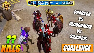 😱 OMG !! 4 X-SUIT CHALLENGE ME - PHARAOH X-SUIT VS 2 BLOODRAVEN X-SUIT VS SILVANUS X-SUIT IN BGMI