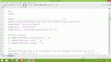 Cara menghitung luas alas & volume prisma segitiga dengan menggunakan app matlab-Nurfia Ridwan-VII B