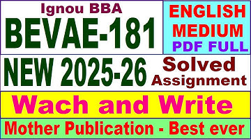 BBA BEVAE 181 solved assignment 2025-26 in English || bevae 181 solved assignment 2026 || bevae181