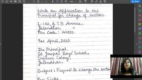 ICSE FORMAT English Application to The Principal for change of section.