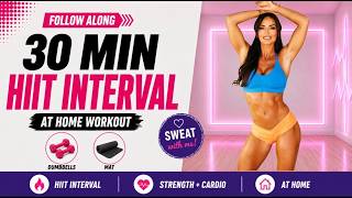 30 Minute HIIT Interval Workout | Dumbbells + Mat | Strength & Cardio at Home