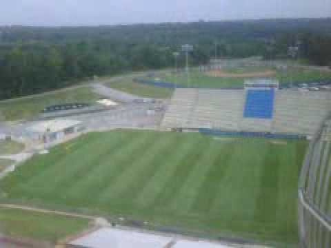 High above the James F Byrnes High School Stadium in the Duncan Fire Department Ladder truck