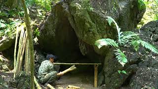 Solo Bushcraft: survive in the tropical forest. Build shelters in cliffs, catch wild snails.