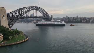 Holland America Line ship going under Sydney Harbour Bridge, NSW, Australia.