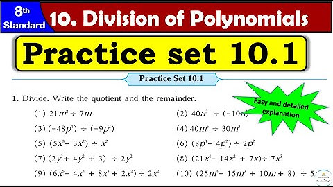 Practice Set 10.1 | Class 8 | Chapter 10 Division of Polynomials | Maths | All Question Answers