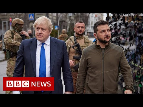 ⁣Johnson and Zelensky walk around Kyiv during UK PM's surprise Ukraine visit - BBC News