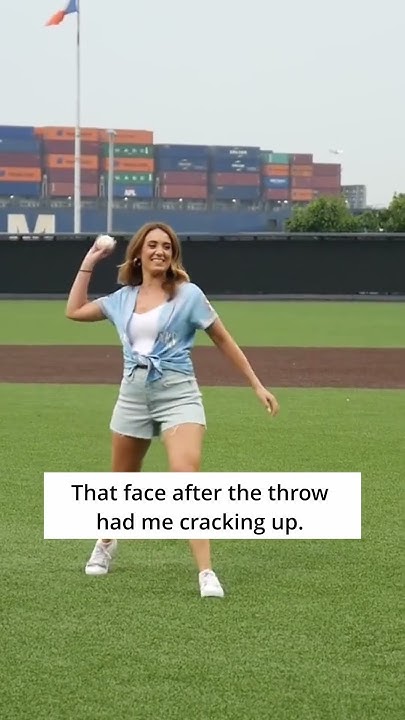 Her Face After Throwing the First Pitch PRICELESS - YouTube