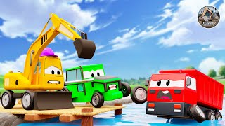 Bridge Collapse Excavator, Concrete Mixer, Tractor New Bridge Construction Construction Project