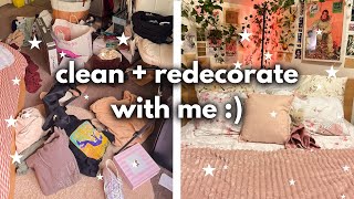 CHAOTIC BEDROOM CLEANING/ ROOM RE- DECORATING 🧼🧹 (motivating, satisfying)