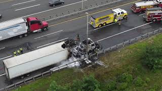 Truck Fire NJ Turnpike July 14, 2021 Cranbury NJ South of Molly Pitcher Rest Area Exit 8 Exit 8A