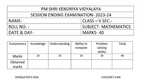 CLASS-5 Maths 2024 / SEE Annual Exam Question Paper / TERM-2 KV CBSE / PM Shri Kendriya Vidyalaya