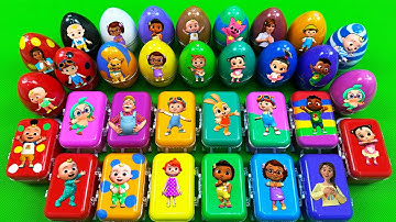 Rainbow SLIME: Looking Pinkfong, Cocomelon, Numberblocks, Alphablocks Mini Dinosaur Eggs, Suitcase