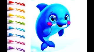 How to Draw and Color a Cute Dolphin (Step by Step) | Easy Drawing for Kids | Fun Painting Tutorial