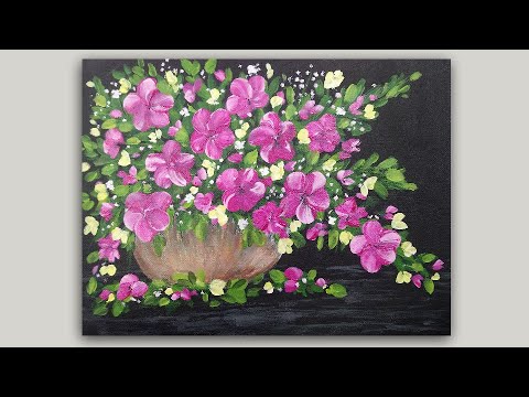 Pink Flowers in a Vase Acrylic Painting Tutorial - YouTube