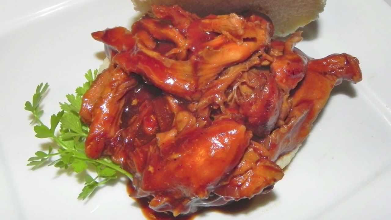 Pulled Chicken Sandwiches Recipe Covered in Jack Daniels BBQ Sauce