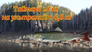 Таймень 28 кг на ультралайт 6,8 кг. Русская рыбалка 4. Рекордный улов. Река Нижняя Тунгуска. Не фарм