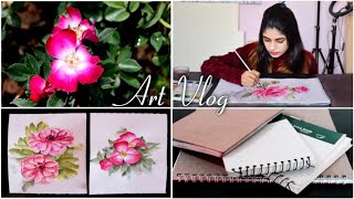 Enjoy Flower Watercolor Painting & Art Vlog | Paint 3 Different Flower In Watercolor