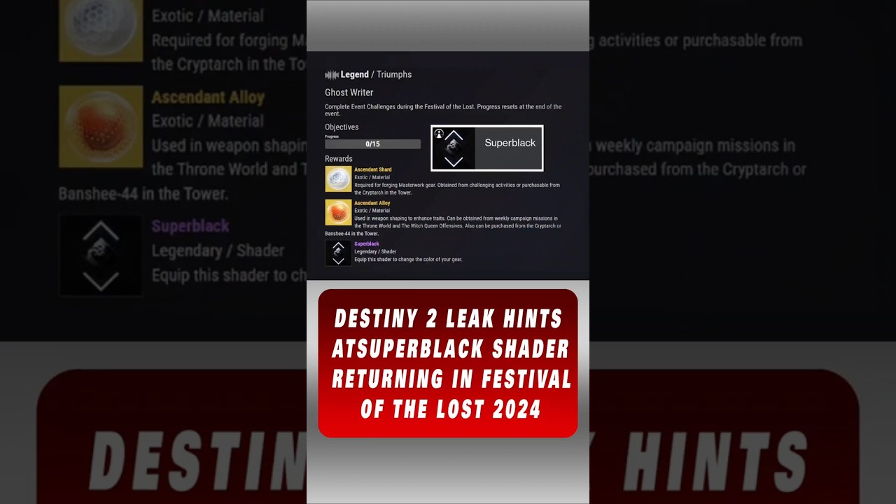 Destiny 2 Leak Hints At Superblack Shader Returning In Festival Of The 