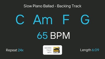 Pop Ballad BACKING TRACK C Major | C Am F G | 65 BPM | Easy Play Along