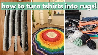 HOW TO MAKE TSHIRT YARN to upcycle t-shirts into rugs! Upcycling T-shirts by crocheting :)