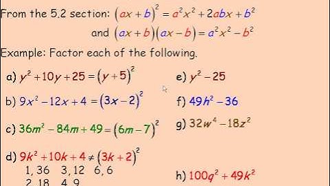 Factoring Perfect Square Trinomials and the Difference of Two Squares